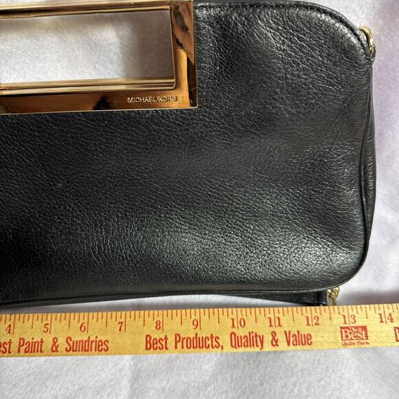 Michael Kors Berkley Black Leather Handbag Purse Gold Tone Chain Clutch EUC - Picture 7 of 9